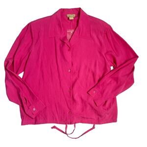 100% silk hot pink blouse size medium Barbiecore button NEW lightweight Buisness